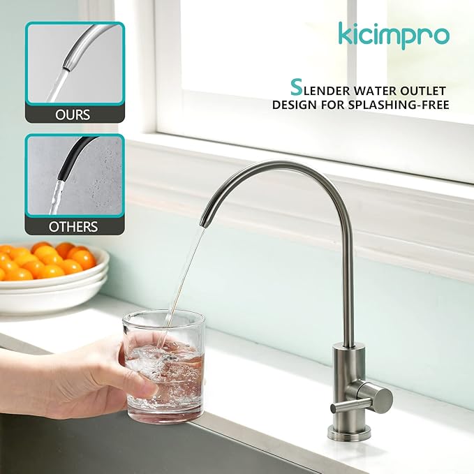 Water Filter Faucet, Kicimpro Drinking Water Faucet Fits Most Reverse Osmosis and Water Filtration System for Kitchen Bar Sink Faucet in Non-Air Gap SUS304 Stainless Modern Brushed Nickel Lead-Free