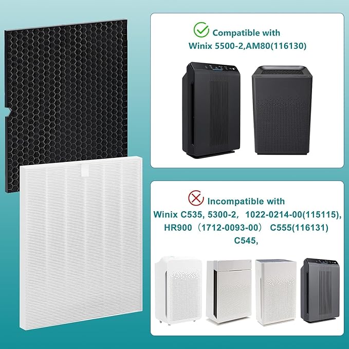 116130 Replacement Filter, 5500-2 Air Puri-fier Replacement Filter Compatible with winix 5500-2, AM80 Air Puri-fier, 1 Pack Filters and Activated Carbon Pre-Filters.