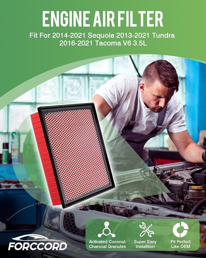 1 Pack Cabin Air Filter and 1 Pack Engine Air Filter Fits for 2014-2021 Sequoia, 2014-2021 Tundra Replacement CA11895 CF10285 Accessories