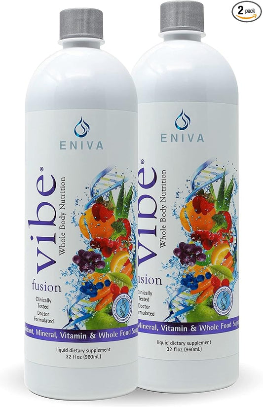 Eniva Vibe Fusion Daily Liquid Multivitamin and Mineral Supplement Elderberry Zinc VIT C VIT D | Nutrition for Energy | Chocolate Cherry 2 Bottle Pack (64 oz)