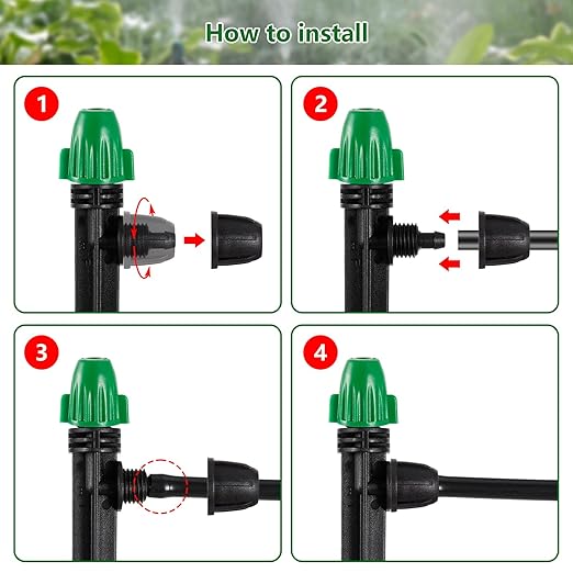 1/4" Drip Irrigation Spray Emitters Leak-Proof 30PCS Adjustable Spray Emitters with Lock Barbed 6" Sturdy Stake for (4-7mm) Garden,Raised Garden Bed,Greenhouses(30PCS Misting)