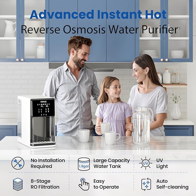 UV Countertop Reverse Osmosis Water Filter System, 8 Stage Water Purifier, 7L Large Water Tank for Home, 4:1 Pure to Drain, Reduce TDS PFAS, BPA Free (No Installation Required), White