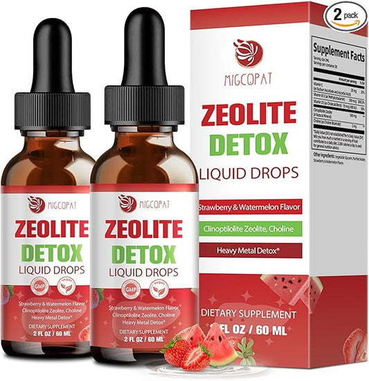 Zeolite Detox Liquid Drops 2 Pack(60ml Each), Zeolite Drops with B12, D3 & Vitamin C – Pure Body Cleanse Support for Heavy Metals, Natural Zeolite Formula, Strawberry Watermelon Flavor, 120ml