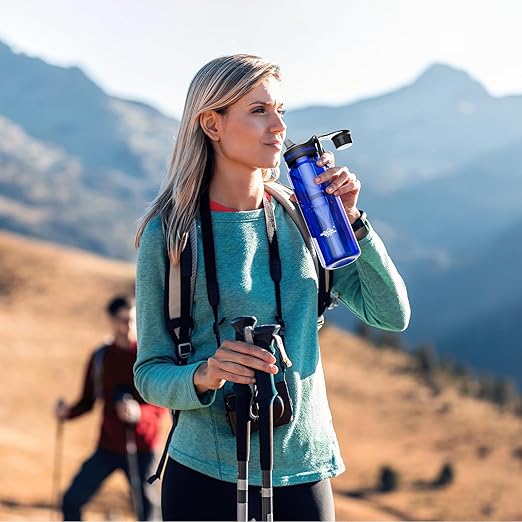 Membrane Solutions C3 Filtered Water Bottle, 36oz BPA-Free Bottle with Replaceable ACFX2 Filter Cartridge, Portable Water Filter, Travel, Hiking & Camping for Drinking Water Anywhere(Blue)