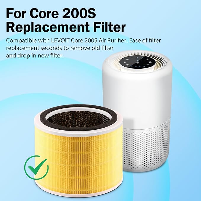 Core 200S Replacement Filters Compatible with LEVOIT Core 200S & Core 200S-P Smart WiFi Air Purifier, 3-in-1 H13 True HEPA Filtration, 2 Pack