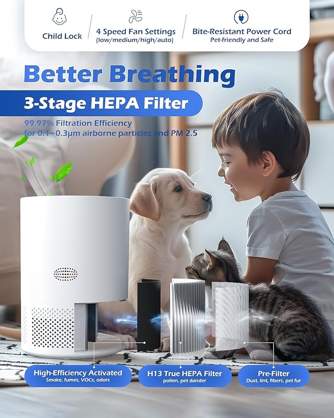 Firehawk Air Purifier for Home Large Room 2300 ft², H13 HEPA Filter, PM 2.5 Wildfire Sensor, 20dB Quiet Sleep Mode Bedroom Office, Cleaner 99.97% Dust Smoke Pollen Pets Hair, Smart WiFi