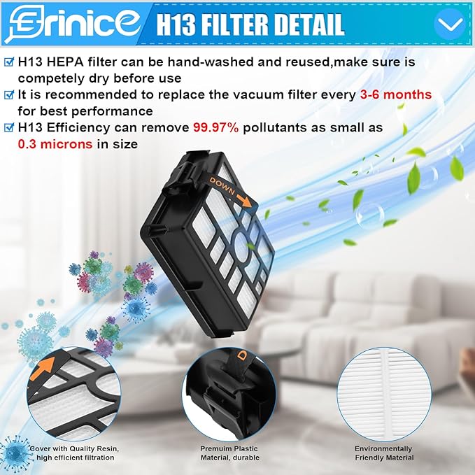 WS642AE Filter for Shark Wandvac Self-Empty Cordless Stick Vacuum WS642AE Replacement Part, 4 HEPA Filter + 4 Foam & Felt Filter + 2 Base Post-Motor Filter + 1 Cleaning Brush