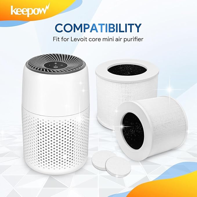 KEEPOW Filter Replacement Compatible with Levoit Core Mini Air Purifier, 2 High-Efficiency Activated Carbon Pre-Filter with 10 Aroma Pads