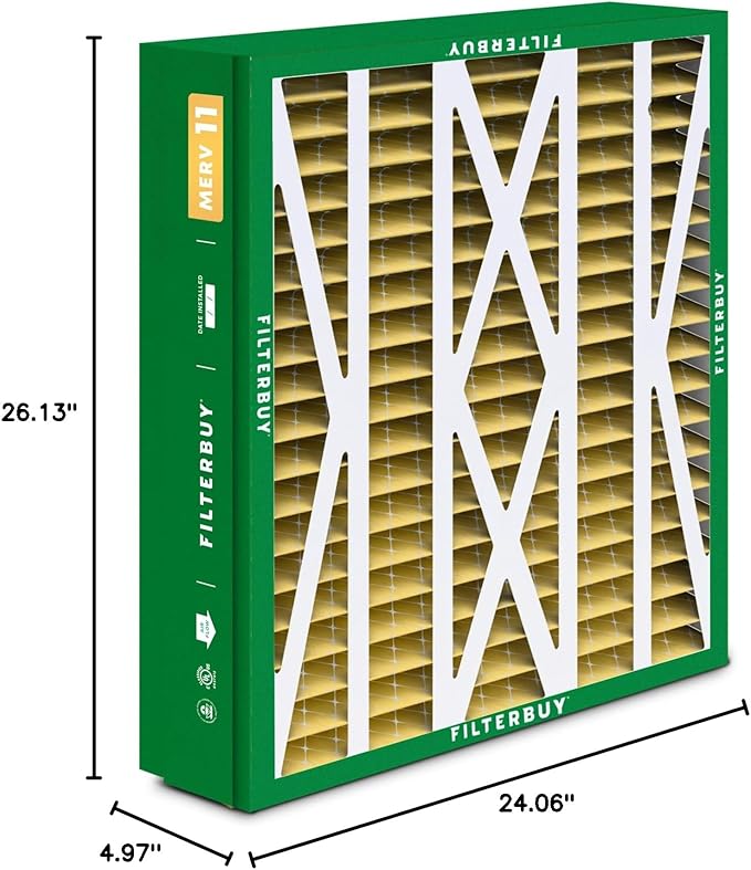 Filterbuy 24.5x27x5 Air Filter MERV 11 (MPR 1200) Allergen Defense (4-Pack), Pleated HVAC AC Furnace Filters for Trane, American Standard, Honeywell, & Accumulair (Actual Size: 24.06 x 26.13 x 4.97)