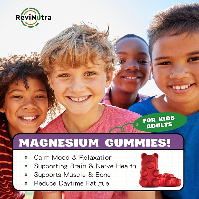 Magnesium Complex Gummies for Kids & Adults- Magnesium Glycinate Supplement- Support Calm Stress Relief, Bones, Mood Vegan- Sugar-Free Grape Flavor, 60 Gummies