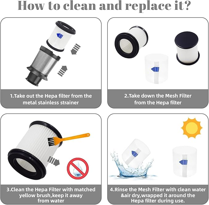 High-Efficiency Filter Replacement for TMA T120 T121 T151 T150 T220 T210 T181 T180 T220 Cordless Vacuum Cleaner/INSE N5S N5T S6T S6P Pro S610-8 pack+1pc brush