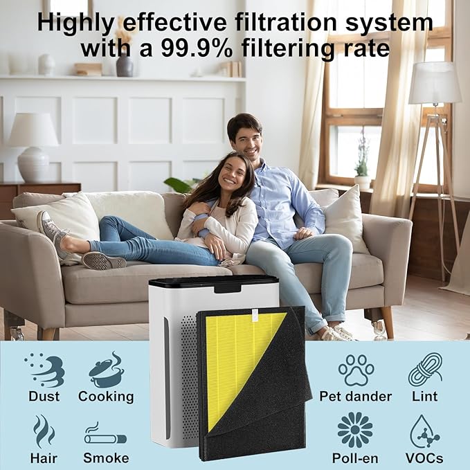 KJ190L Replacement Filter Compatible with MOOKA KJ190L Air Purifier, 3-in-1 H13 True Replacement Filter with High-Efficiency Activated Carbon and Pre-filter for Pets Odor, Smoke,Dust,1 Pack