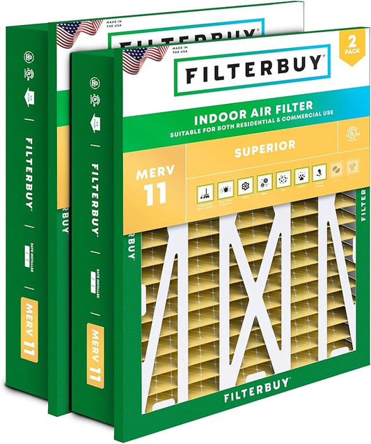 Filterbuy 24x24x5 Air Filter MERV 11 Allergen Defense (2-Pack), Pleated HVAC AC Furnace Air Filters Replacement for Honeywell Return Grille (Actual Size: 22.38 x 22.38 x 4.38 Inches)