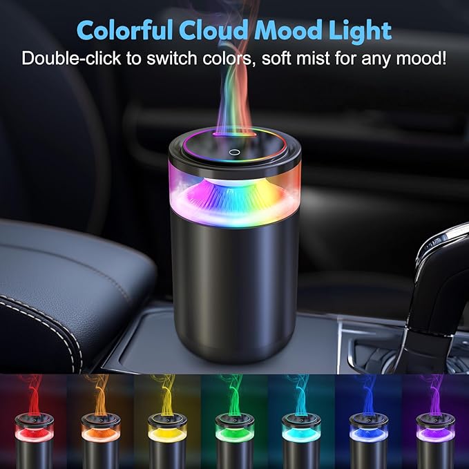 2025 Upgraded Smart Car Air Freshener Diffuser, New Car Smell Air Freshener Long Lasting, Auto On/Off, Adjustable Modes, Car Scent with 8 Ambient Lights, Car Diffusers for Essential Oil-Snow Mountain
