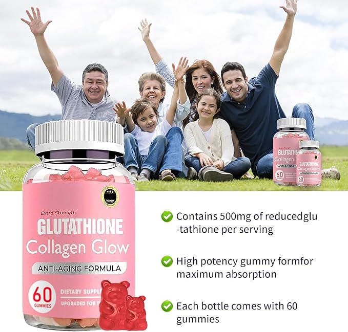Glutathione Collagen Glow, Glutathione Collagen Glow Gummies, Collagen Gummies for Women Skin Care,Korean Collagen Gummies to Rejuvenate Your Skin (2PCS)