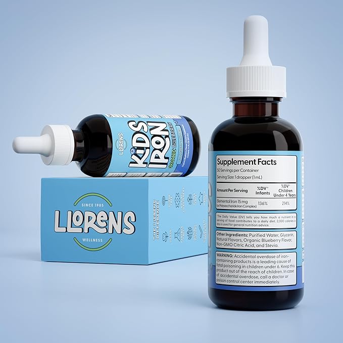 Kids Iron Supplement – Organic Blueberry Flavor – Iron Drops for Infants & Children – Sugar Free, Vegan, Gluten Free, No Artificial Flavors (1.7 oz, Organic Blueberry)