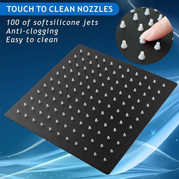 Voolan Rain Shower Head with Filtered - High Flow Large Rainfall Shower Heads Made of Stainless Steel - Waterfall Showerhead Filter For Hard Water(8" Matte Black)