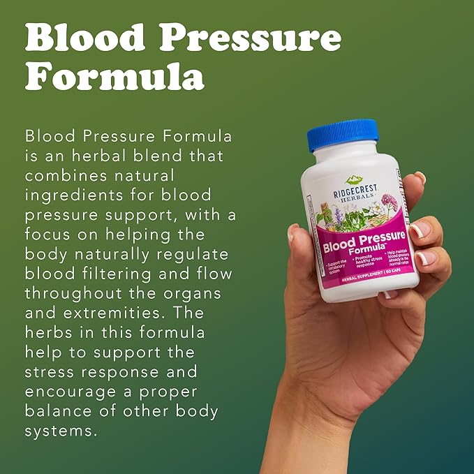 RidgeCrest Herbals Blood Pressure Herbal Formula, 12 Herbs, Poria Mushroom, Gastrodia, Gardenia, for Heart, Vascular, Circulation Health (60 Count (Pack of 1))