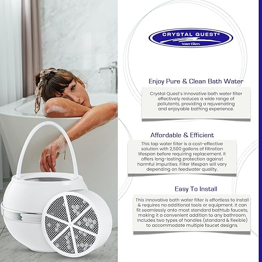 Crystal Quest Bath Ball & Replacement Filter Cartridge Bundle - Water Filter System-Reduce Contaminants for Softer &Smoother Skin-Effortless & Quick Installation| Bundle and Save (White)