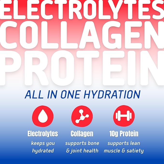 Electrolyte Powder Packets with 10g Protein & Collagen | Hydration Packets - Zero Sugar, NO Fillers, NO Carbs | Ice Pop | 40 Calories | Keto & Paleo | Pack of 15
