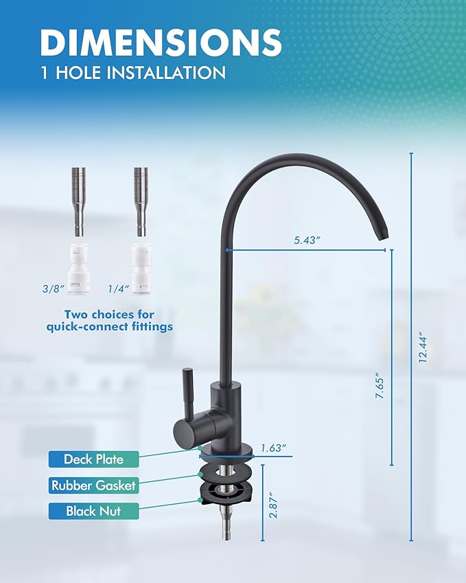 VFAUOSIT Water Filter Faucet, Drinking Water Faucet Fits Most Reverse Osmosis or Water Filtration System, Lead-Free Stainless Steel Non-Air Gap Black RO Water Dispenser Faucet for Bar/Kitchen Sink