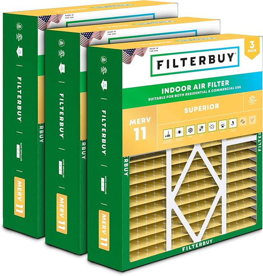 Filterbuy 19x20x5 Air Filter MERV 11 (MPR 1200) Allergen Defense (3-Pack), Pleated HVAC AC Furnace Filters for Bryant/Carrier, BDP, Day & Night, and Payne (Actual Size: 19.06 x 19.81 x 4.25)