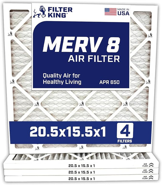 Filter King 20.5x15.5x1 Air Filter | 4-PACK | MERV 8 HVAC Pleated A/C Furnace Filters | MADE IN USA | Actual Size: 20.5 x 15.5 x .75"