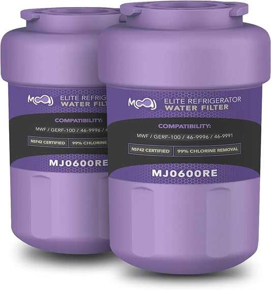 MOAJ Water Filter Replacement for GE MWF, FMG-1, HWF, Brita GERF-100, Kenmore 46-9991, Aqua Fresh WF-287 | NSF42 Certified Refrigerator Filter 2-Pack | Removes Chlorine, Color, Odor, & More | MJ0600RE