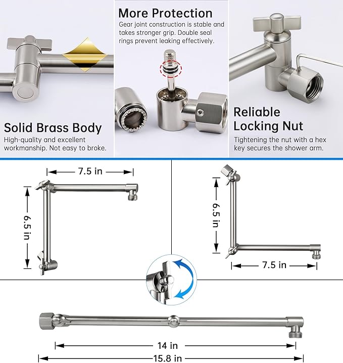 G-Promise All Metal 14 Inches Rainfall Shower Head with Handheld Spray Combo, 3 Settings Diverter, Adjustable Extension Arm with Lock Joints, 71 Inches Stainless Steel Hose (Brushed Nickel)