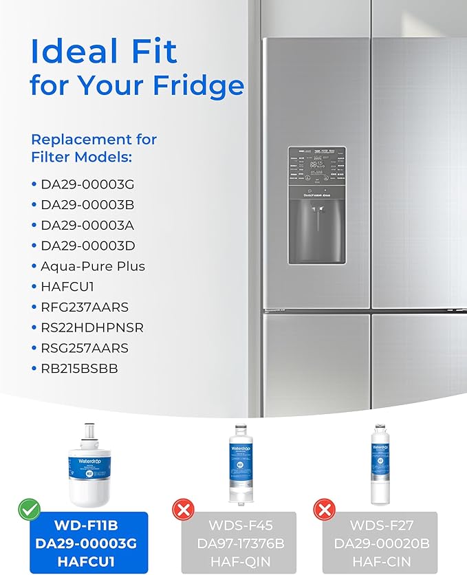 Waterdrop DA29-00003G Refrigerator Water Filter, Replacement for Samsung®, DA29-00003B, DA29-00003A, Aqua-Pure Plus, HAFCU1, RFG237AARS, FMS-1, RS22HDHPNSR, RSG257AARS, WSS-1 (Package May Vary)