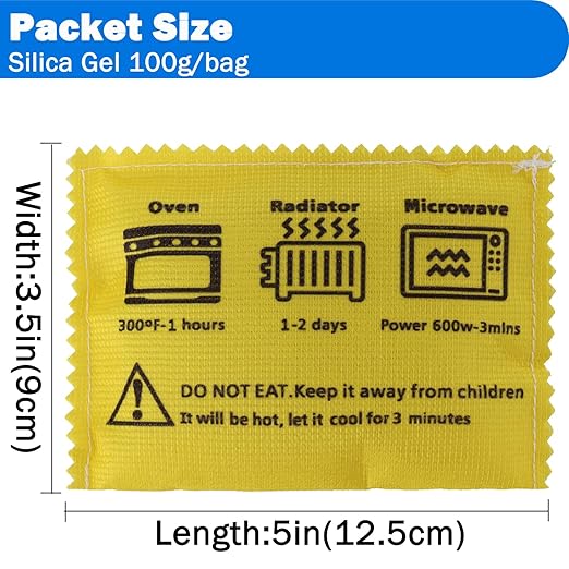 100g Rechargeable Desiccant Silica Gel Beads Pack Lab Desiccants Bag Rechargeable Moisture Absorbing for Storage Bins and Totes(3pack)