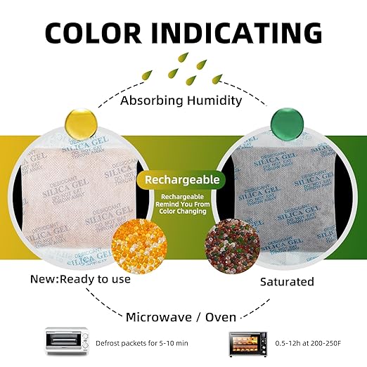 100 Gram (10 Packets) Silica Gel Packets, Desiccant Packs Silica Gel Desiccant Packets for Storage Rechargeable Moisture Absorbers Bags with Indicating Beads