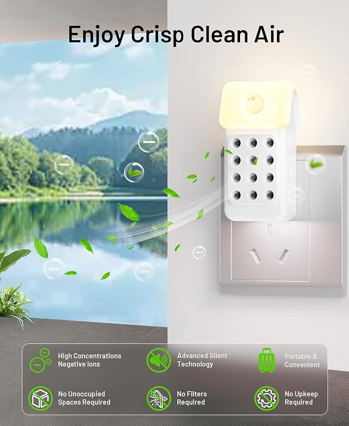 ySky Plug In Air Purifier for Home(3Packs), Negative Ion Air purifiers with LED Motion Sensor Night Light,Quiet Mini Air Ionizers for home,Bathroom,Bedroom,Portable Air ionizer for Odor,Pet smell