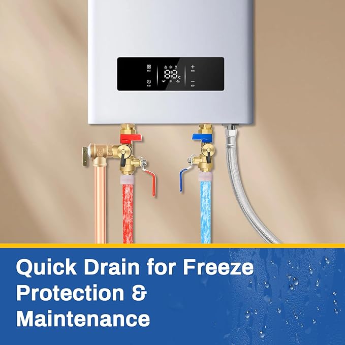 3/4 Inch GUOFIS IPS Tankless Water Heater Valve Kit with Pressure Relief Valve(3/4"FIPx 3/4" PEX-A Expansion F1960),2 Set Water Heater Valve Kit
