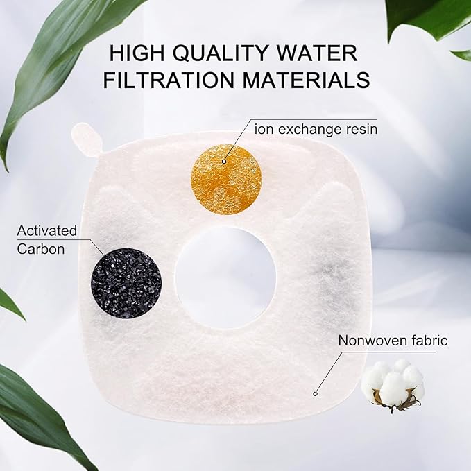 16Pcs Pet Fountain Filters Replacement, Compatible with 95Oz/2.8L Dog & Cat Water Fountain, 8 Carbon + 8 Sponge Filters