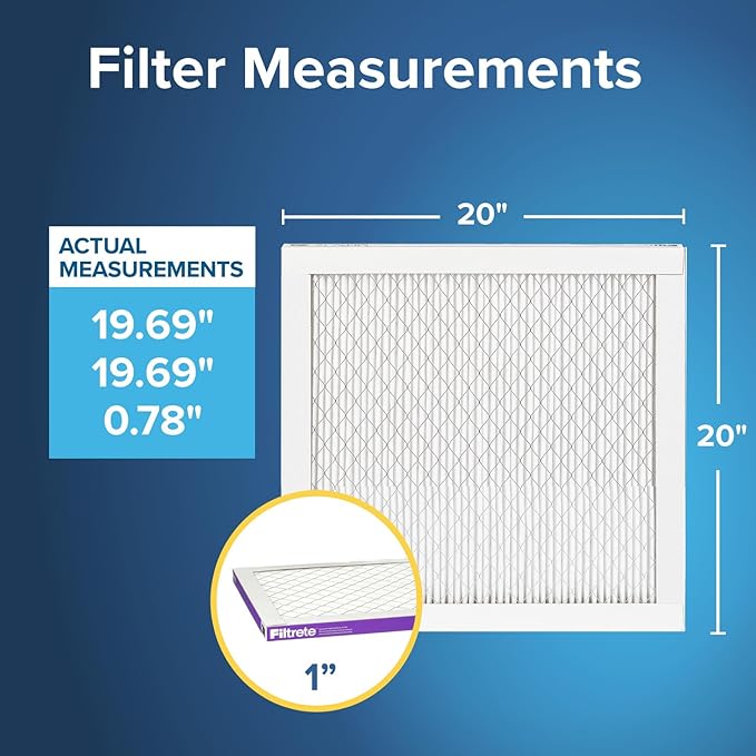 Filtrete 20x20x1 AC Furnace Air Filter, MERV 12, MPR 1500, CERTIFIED asthma & allergy friendly, 3 Month Pleated 1-Inch Electrostatic Air Cleaning Filter, 4-Pack (Actual Size 19.69x19.69x0.78 in)