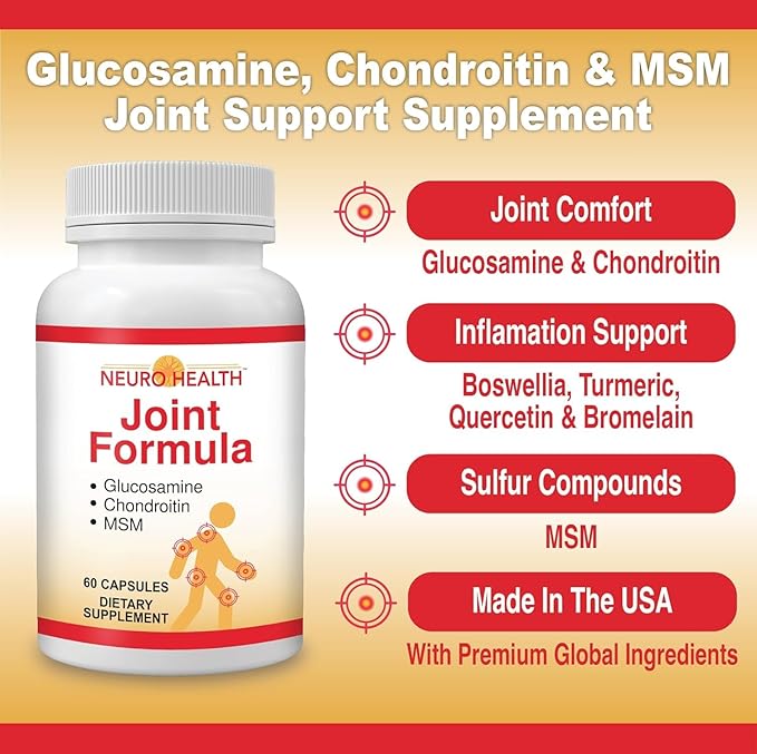 Joint Formula with Glucosamine, Chondroitin and MSM, 60 Capsules (1 Bottle) Turmeric/Joint Support Supplement for Bones, Back, Knees, Hands/Used for Cartilage & Joint Support
