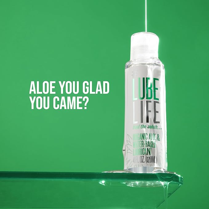 LubeLife Organic Aloe & Water Based Lube – Personal Lubricant for Women, Men & Couples – Toy & Condom Compatible, Hypoallergenic, Easy Clean Water Based Lubricant, 4 Fl Oz