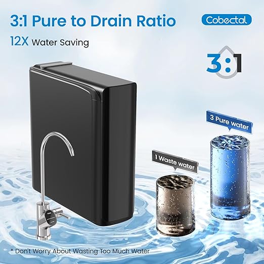 Under Sink Reverse Osmosis System, 800GPD, Dual RO Membranes, 3:1 Pure to Drain, Tankless Reverse Osmosis System with Smart Faucet, Reduces PFAS TDS & Chlorine