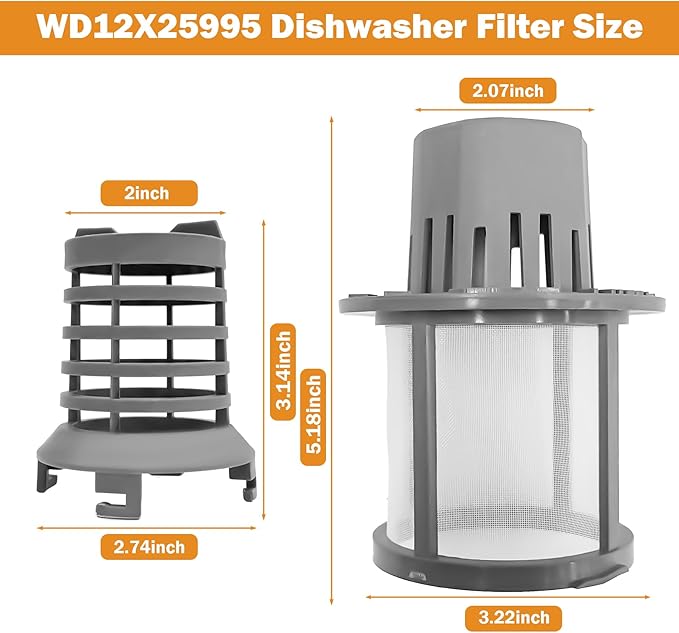 WD12X25995 Dishwasher Ultra Fine Filter and Basket Assembly Compatible With General Electric Hotpoint Haier dishwashers Replaces PS16217023 AP6989426