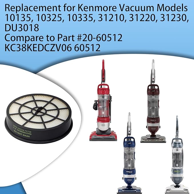 2 Pack EF-12 HEPA Media Filters Replacement for Kenmore Vacuum Models 10135, 10325, 10335, 31210, 31220, 31230, DU3018. Compare to Part #20-60512 KC38KEDCZV06 60512