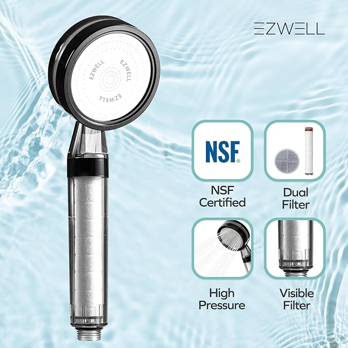 Visible Filtered Shower Head Carbon & Sediment Dual Filter with High Pressure NSF Certified Korea | Filtration System, Removes Chlorine | Good for Dry skin & Hair, Travel, RV, Bathroom