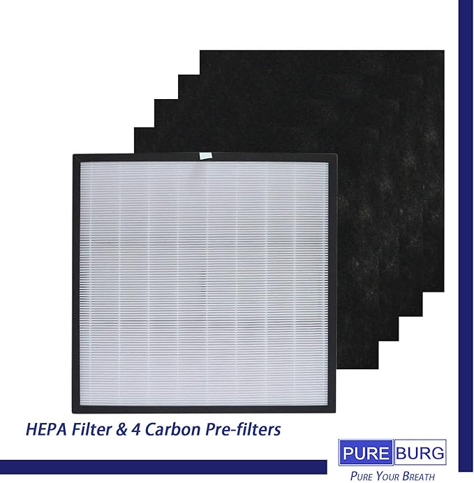 PUREBURG 1183050K Replacement Filter Compatible with Whirlpool Whispure Whispure Pro 2000 WPPRO2000 Series Air Purifiers,H13 True HEPA Activated Carbon Pre-Filters