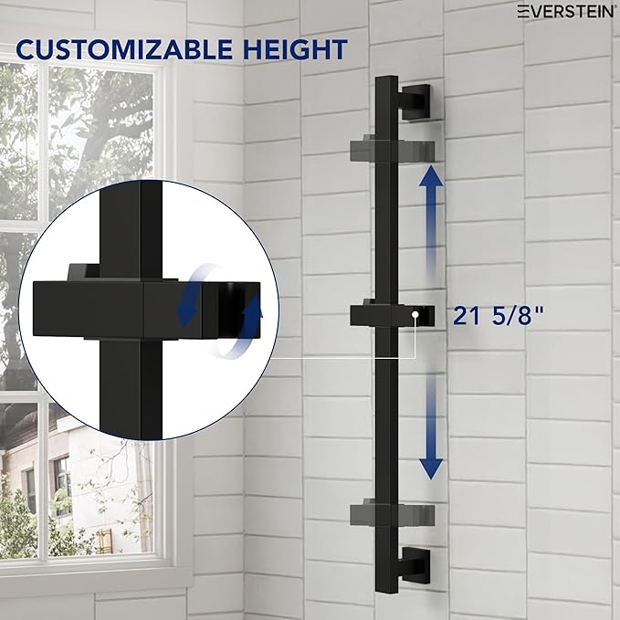 EVESTEIN Adjustable Hand Held Shower with Slide Bar, 3-Function Handshower Head with Hose, Matte Black