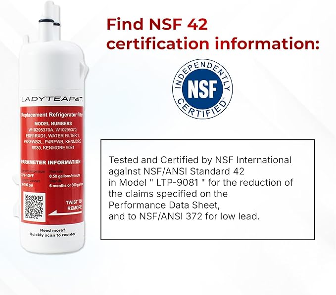 W10295370A Water Filter Replacement Fit for EDR1RXD1, WHR1RXD1, Filter 1, W10295370, KAD1RXD1, P8RFWB2L, P8WB2L, P4RFWB, 46-9081, 46-9930 Compatible with Whirl-pool Ken-more (1 Pack)