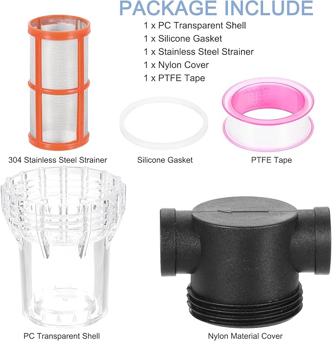 uxcell Pressure Washer Filter 3/4" NPT Female Thread, Inline Mesh Strainer Attachment, Stainless Steel Screen with Sealant Tape for Outdoor Gardening Inlet Water (Size:200 Mesh)