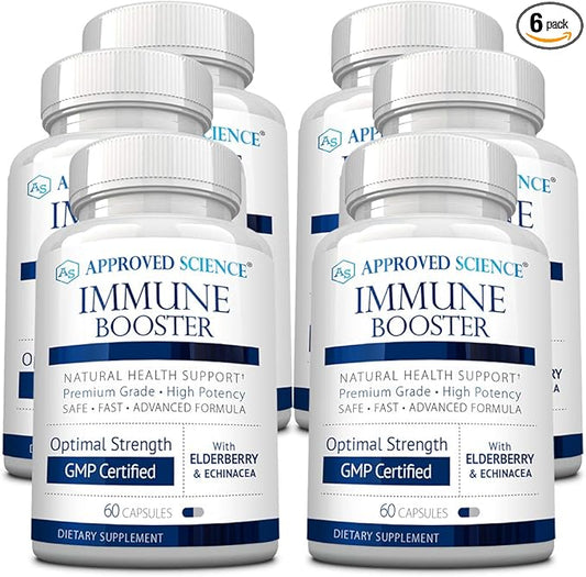 Approved Science® Immune Booster - Extra Strength Support - Elderberry Extract, Echinacea, Vitamin D3 and C, Zinc - All Natural - 360 Capsules - 6 Month Supply
