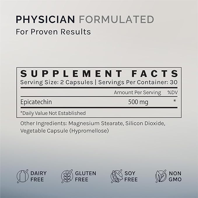 InfiniWell Epicatechin Supplement - Support Muscle Building & Nitric Oxide Production - Promote Healthy Protein Synthesis, Exercise Recovery, Antioxidant Support & Cognitive Function (60 Capsules)