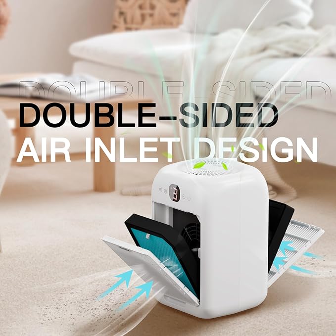 Air Purifiers for Home Bedroom Up to 908 Sq Ft Each One by 10W Brushless DC Motor, Dual Air Intakes, 3-in-1 HEPA Filter with Sleep Mode, Aromatherapy, for Smoke, Pet Dander, Pollutants Odor, 2 PACK