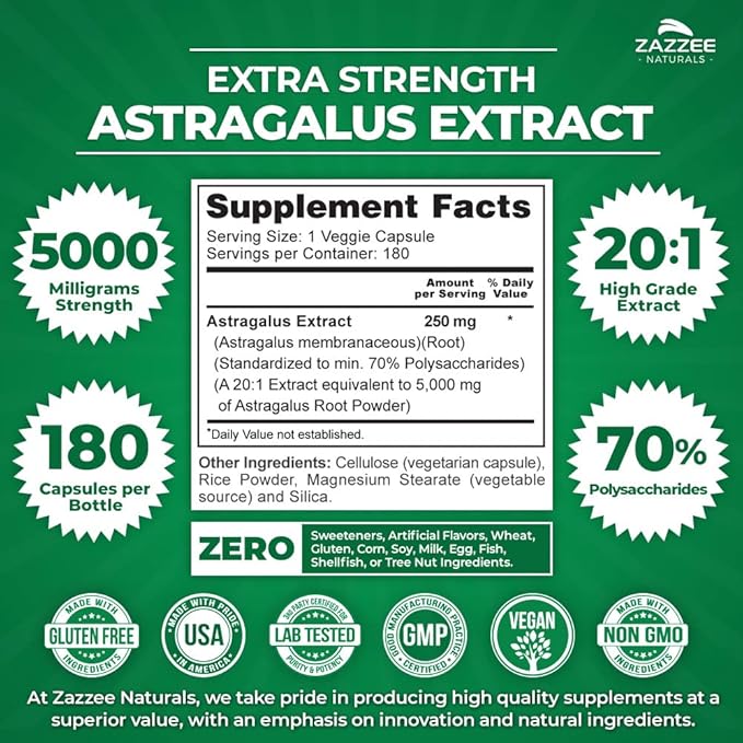 Zazzee Extra Strength Astragalus Root and Extra Strength USDA Organic Holy Basil Tulsi Extract